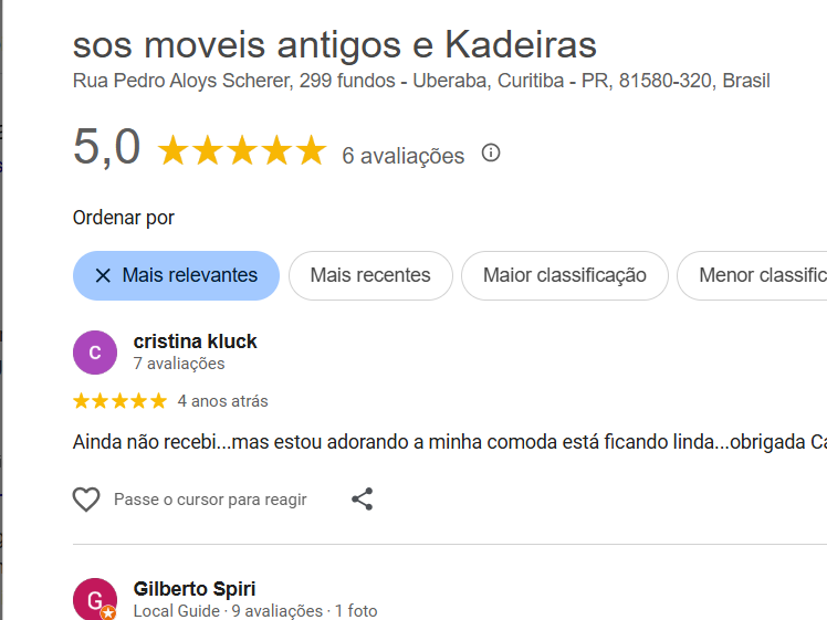 Avaliação Restauração de Móveis